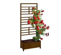 Relaxdays Wooden Planter with Trellis in Brown