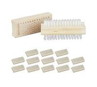 Relaxdays Wooden, Set of 15, Double-Sided Hard Bristles, Brush for Hands and Nails, Natural, 80% wood 20% plastic, 15er Set