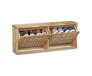 Relaxdays Wooden Shoe Rack & Drawer, Walnut Wood, 38 x 94 x 20 cm, Modern Wall-Mounted Shoe Storage, Hallway Furniture, Natural