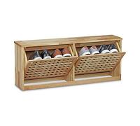 Relaxdays Wooden Shoe Rack Shoe Drawer Closing Shoe Storage made, natural | Walnut Wood, 38 x 94 x 20 cm Shoe Drawer Shoe Shelf for Wall-Mounting, Modern Shoe Chest Hallway Furniture