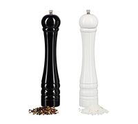 Relaxdays Wooden Spice Mills, Pepper Mill Set of 2, Ceramic Grinding Mechanism, Manual, Large, 30 cm Tall, Classic, Black-White