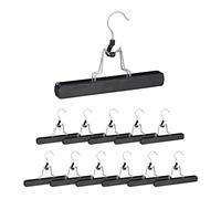 Relaxdays Wooden Trouser Clamp Hangers, 12 Pieces, 360° Swivel Hooks, Felt Protectors, HWWD 17 x 25 x 2.3 cm, Black