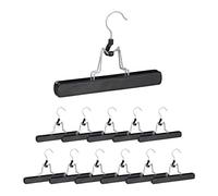 Relaxdays Wooden Trouser Clamp Hangers, 24 Pieces, 360° Swivel Hooks, Felt Protectors, HWD 17 x 25 x 2.3 cm, Black