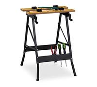 Relaxdays Workbench, Foldable, Up to 100 kg, 4 Clamping Jaws, H x W x D: 75.5 x 56 x 62 cm, Natural/Black, Steel