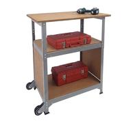 Relaxdays workbench with castors, HxWxD: 69.5 x 72.5 x 50 cm, height-adjustable, pegboard, steel & MDF, silver