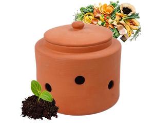 Relaxdays worm composter for burying, 5 L, worm pot for kitchen waste, lid, garden & flowerbeds, terracotta clay | Worm Tower for Kitchen Waste Lid Composter Garden & Flower Bed Clay
