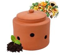 Relaxdays Worm Composter for Digging, 5 L, Worm Tower for Kitchen Waste, Lid, Composter Garden & Flower Bed, Clay, Terracotta