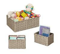 Relaxdays Woven, Set of 3, 2, Storage Box, Cupboard & Shelf, Paper Rope, Decorative Baskets, Grey, Various Sizes