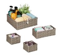 Relaxdays Woven, Set of 4, 3 Sizes, Storage Box, Cupboard & Shelf, Paper Rope, Decorative Baskets, Grey, 10 x 28.5 cm