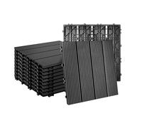 Relaxdays WPC Decking Tiles, 11 pcs, 30x30 cm, Balcony & Terrace, Weatherproof, Click System, Anthracite