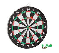 Relaxdays X2 Dartboard with Darts, 43 cm, 6 x Darts, Two-Sided, Steel Darts, Classic Dartboard, Black-White