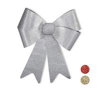 Relaxdays XL Giant Bow with Ribbons, for Large Gifts, Glitter, Christmas Decoration, Silver, H x W x D: app. 54 x 38 x 7.5 cm
