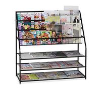 Relaxdays XL Magazine Rack H 96 x D 97 x D 37 cm Metal Standing Magazine Rack for Living Room Black 1 Piece