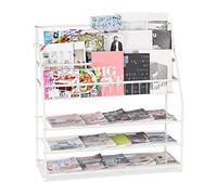 Relaxdays XL Magazine Rack H 96 x D 97 x D 37 cm Metal Standing Magazine Rack for Living Room White 1 Piece