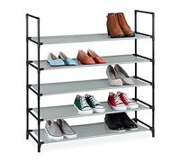 Relaxdays XL plug rack, 5 tiers, space for 20 pairs storage, 30x87.5x90.5cm, grey shoe organiser, Steel, 90.5 x 87.5 x 30 cm