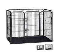 Relaxdays XL Puppy Pen with Base for Small Dogs, Rabbits and Puppies, 90 x 125 x 78 cm, Black