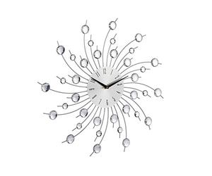 Relaxdays XL Shiny Wall Clock, Large Kitchen Sunburst Wall Clock, Modern Timepiece, No Ticking Noises, 50 cm Diameter, Silver
