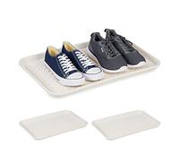Relaxdays XL Shoe Tray, Set of 3, Hallway Storage for Muddy or Wet Boots, Wellies & Trainers, 60 x 40 cm, Plastic, White