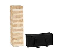 Relaxdays XL tumbling tower, outdoor games, includes bag, 54 wooden blocks, giant, for kids & adults, wood colour