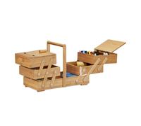 Relaxdays XXL Bamboo Sewing Box, Many Compartments, Foldable, Empty Organizer Basket, HWD 30 x 44 x 22 cm, Natural