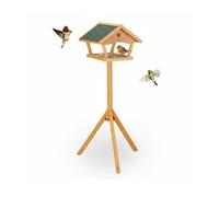 Relaxdays bird feeder with stand, 137 cm high, weatherproof roof, garden & terrace, birdhouse, fir wood, orange