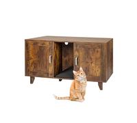 Relaxdays XXL Cat Cabinet for Litter Tray, 2 Compartments, Cat House with Litter Mat, HWD 65x120x52 cm, Dark Brown