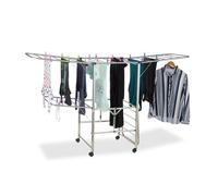 Relaxdays XXL Clothes Drying Rack, Standing, Tower Airer on Wheels, Foldable, HWD 111 x 185.5 x 53 cm, Silver