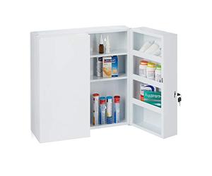 Relaxdays XXL Medicine Cabinet, 2 Doors, Steel, Lockable, 11 Compartments, 53 x 52.5 x 19.5 cm, Wall Mounted, White