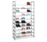 Relaxdays plug rack, XXL organiser, storage, 10 tiers, 50 pairs of shoes, modular system, white, Steel, 176,5x99x29,5 cm