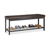 Relaxdays XXL Shoe Bench, Faux Leather Seat, Backless, Grid Rack for Shoes, Metal, HWD 49x115x40cm, Brown