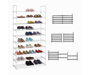 Relaxdays XXL Shoe Rack 10 Levels, Plug-in System, Hallway Storage Tower, Stable, Extendable, 175,5 x 93 x 30,5, White