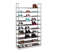 Relaxdays XXL Shoe Shelf For 50 Pairs of Shoes, 175.5 x 100 x 29 cm, Fabric and Metal, 10-Shelves, Brown