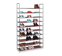 Relaxdays XXL Shoe Shelf For 50 Pairs of Shoes, 175.5 x 100 x 29 cm, Fabric and Metal, 10-Shelves, Burgundy