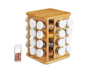 Relaxdays XXL Spice Carousel, Rotatable, 32 Shakers, Bamboo, Flavour Preserving Storage, Spice Organiser, Natural