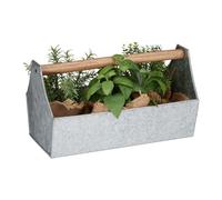 Relaxdays Zinc Flower Box With Wooden Handle