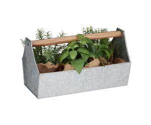 Relaxdays Zinc Flower Box With Wooden Handle
