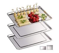 Relaxdays 10030060_58 RelaxdaysRelaxdays Serving Trays, 3X Set, Stainless Steel, Dishwasher Safe, Canapé Plate, HxW: 33 x 26.5 cm, Silver