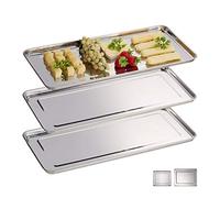 Relaxdays 10030060_59 RelaxdaysRelaxdays Serving Trays, 3X Set, Stainless Steel, Dishwasher Safe, Canapé Plate, HxW: 45.5 x 22 cm, Silver