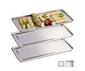 RelaxdaysRelaxdays Serving Trays, 3X Set, Stainless Steel, Dishwasher Safe, Canapé Plate, HxW: 45.5 x 22 cm, Silver