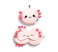 Relaxeazzz Adoramals Maddie The Axolotl Travel Pillow & Eye Mask, Pink