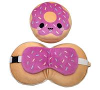 RELAXEAZZZ DONUT SUPER SOFT PLUSH TRAVEL CUSHION PILLOW & EYE MASK BNWT PUK