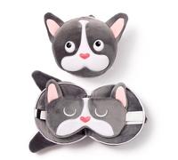 Relaxeazzz French Bulldog Round Plush Travel Pillow & Eye Mask - Sleep Eye Mask Masks - Kids Travel Accessories For Sleeping Airplane - Flight Plane Neck Pillow Pillows