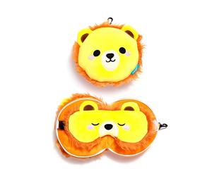 Relaxeazzz Lion Round Plush Travel Pillow & Eye Mask - Sleep Eye Mask Masks - Kids Travel Accessories For Sleeping Airplane - Flight Plane Neck Pillow Pillows