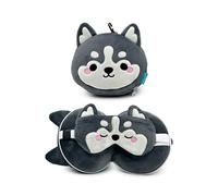 Relaxeazzz Luna The Husky Mountain Animal Plush Travel Pillow & Eye Mask - Sleep Eye Mask Masks - Kids Travel Accessories for Sleeping Airplane - Flight Plane Neck Pillow Pillows