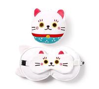 Relaxeazzz Maneki Neko Lucky Cat Round Plush Travel Pillow & Eye Mask - Sleep Eye Mask Masks - Kids Travel Accessories For Sleeping Airplane - Flight Plane Neck Pillow Pillows