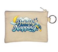 Relaxed and Cozy Nighttime Dreaming Key Chain Coin Purse Beige