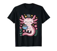 Relaxed Axolotl with Coffee Cup Kawaii Cute Stars T-Shirt
