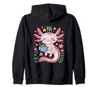 Relaxed Axolotl With Coffee Cup Kawaii Cute Stars Zip Hoodie