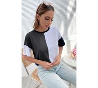 Relaxed Black Striped & White Colour Block Simple Style T Shirt Top In Charcoal Grey FS Collection Grey One Size