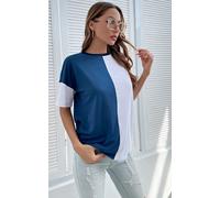 Relaxed Black Striped & White Colour Block Simple Style T Shirt Top In Navy FS Collection Navy One Size